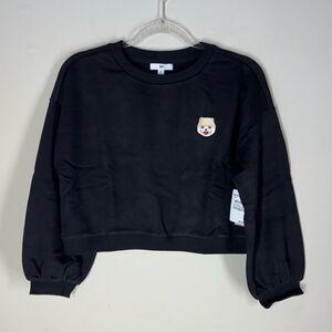 Nordstrom BP Sweatshirt Cropped Pomeranian Boo Dog French Terry Black NWT XS